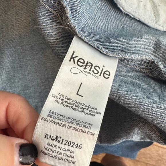 Kensie Jeans Women Blue Denim Jacket Fringe Trim Pleated Front Light Wash Size L - Picture 6 of 7